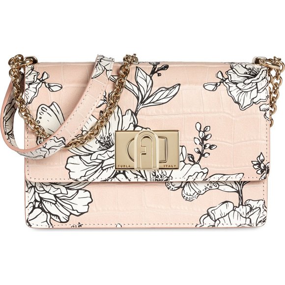 Furla 1927 Mini Floral Crocodile Print Leather Crossbody Bag - Picture 1 of 10